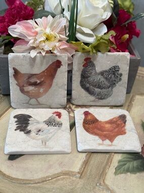 Chicken Resin Coasters Set of Four Rustic Country Farmhouse Ranch